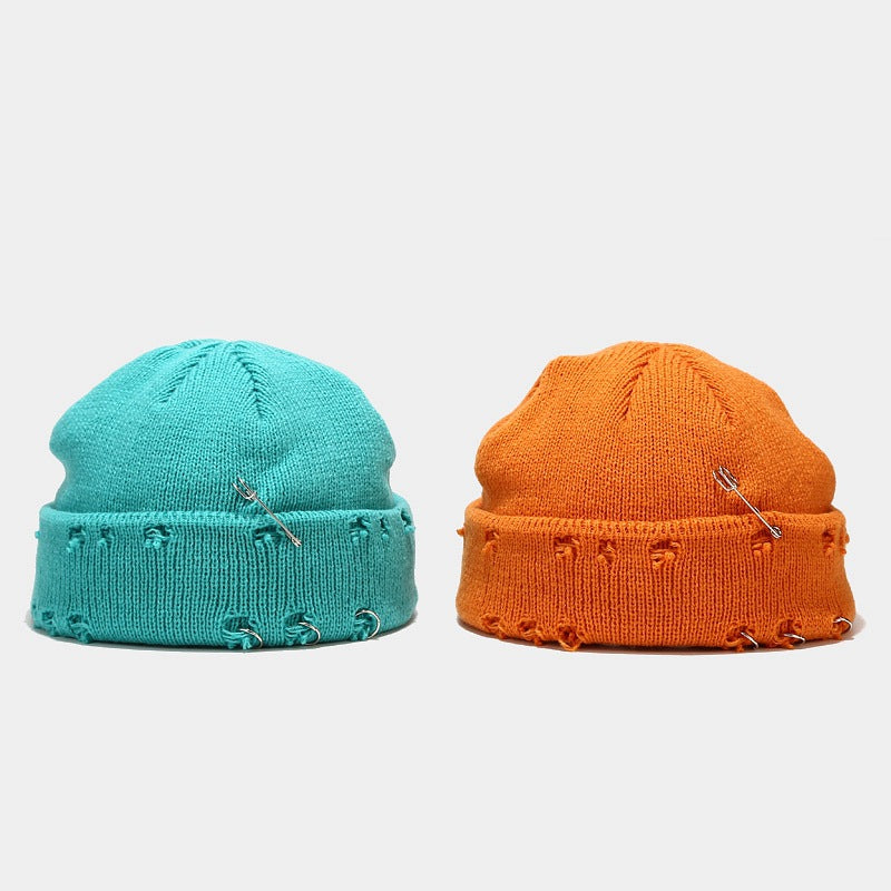 Wholesale Hoop Pin Ripped Wool Knitted Hat